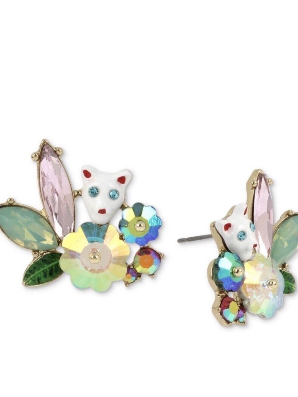 Betsey Johnson White Kitty Faux Gem Stud Earrings